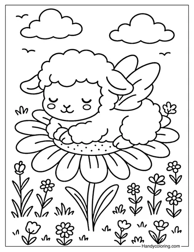 Sheep Daisy Meadow Coloring Page