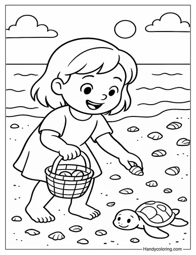 Shell Collecting Fun Coloring Page