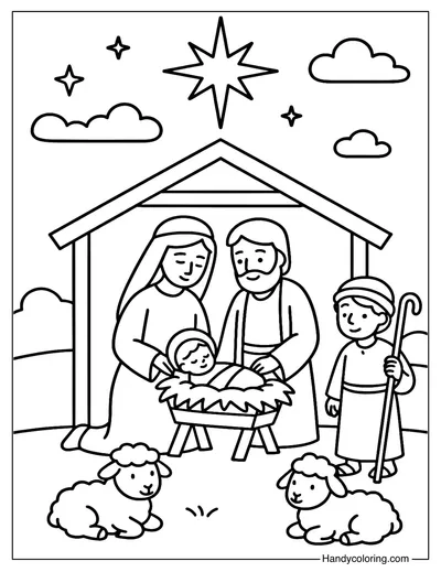 Shepherd Gentle Visit Nativity Coloring Page