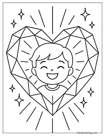 Shining Crystal Heart Coloring Page