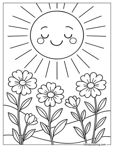 Shining Sun with a Smile Coloring Page