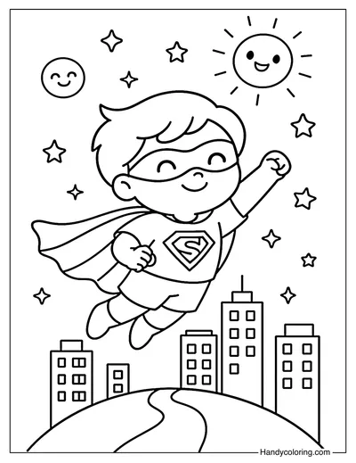 Shiny Cape Hero Coloring Page