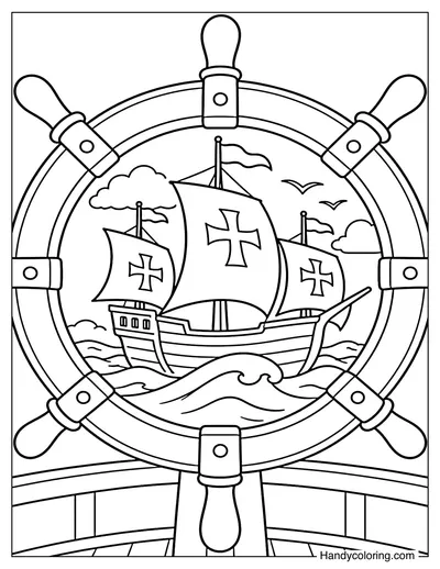 Ship Wheel Framing the Santa Maria