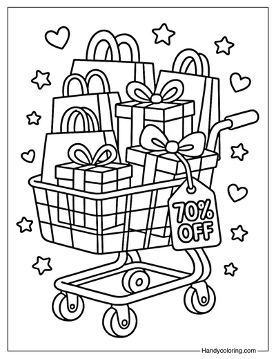 Shopping Cart Overflowing Coloring Page