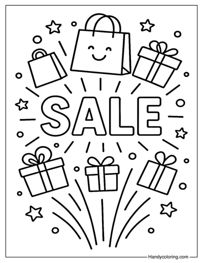 Shopping Joy Explosion Coloring Page