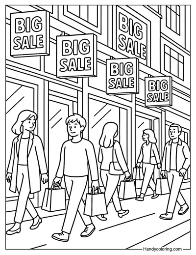 Shopping Street Scene Coloring Page