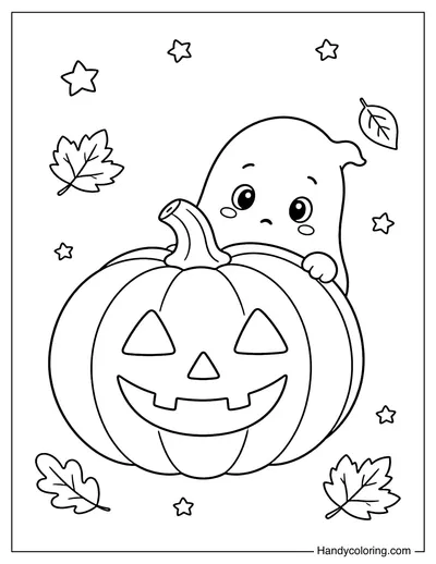 Shy Ghost Behind a Pumpkin