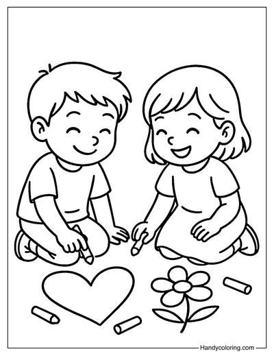 Sidewalk Chalk Friends Coloring Page