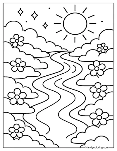 Silver River in the Clouds Coloring Page