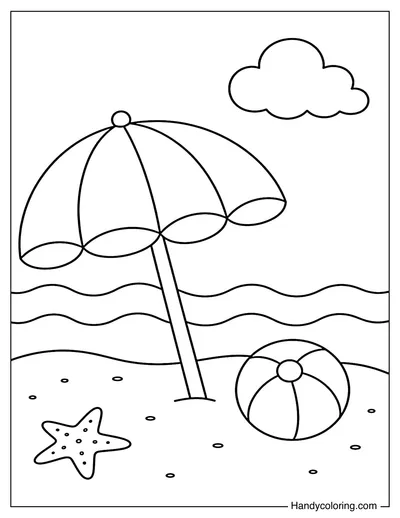 Simple Beach Scene with Umbrella and Waves