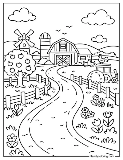 Simple Farm Road Color Page