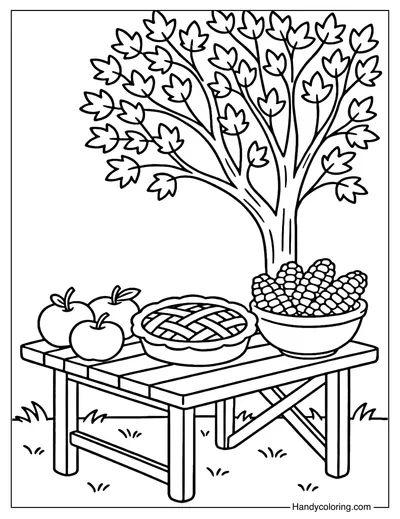 Simple Harvest Feast Coloring Page
