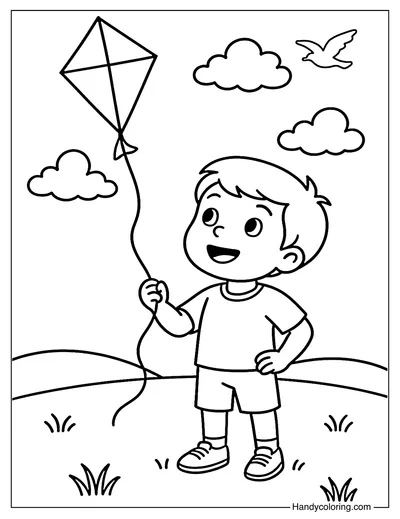 Simple Kite Flying Coloring Page