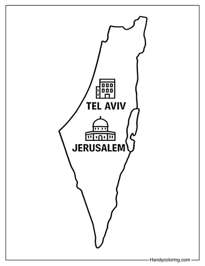 Simple Map of Israel Coloring Page