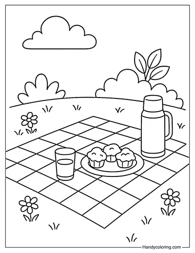 Simple Picnic Setting Coloring Page