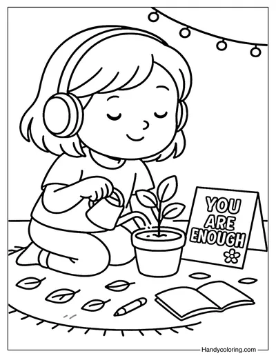 Simple Self-Care Moment Coloring Page