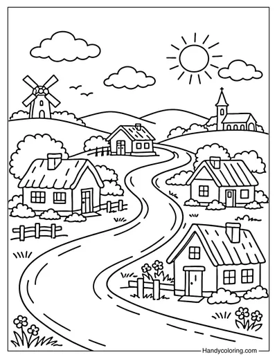 Simple Village Scene with Road