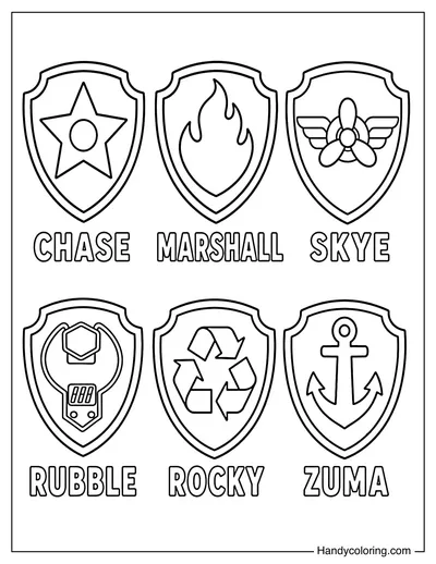 Six Main Paw Patrol Pup Badges