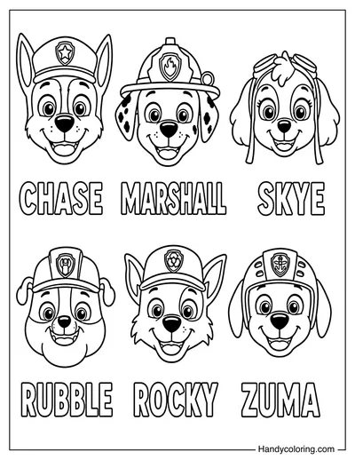 Six Main Paw Patrol Pups with Names
