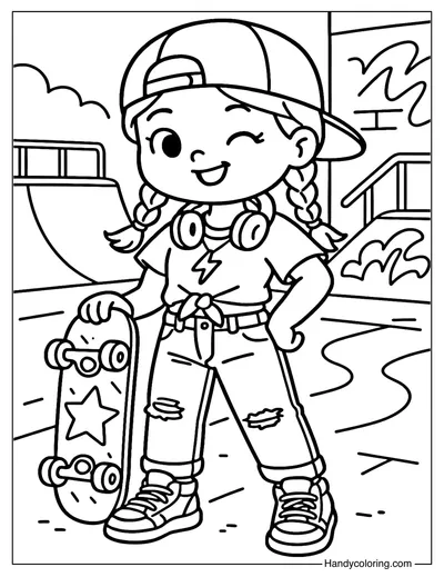 Skater Girl Coloring Page