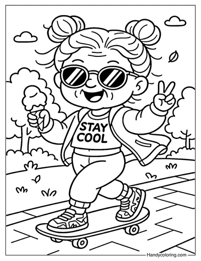 Skater Grandma Coloring Page