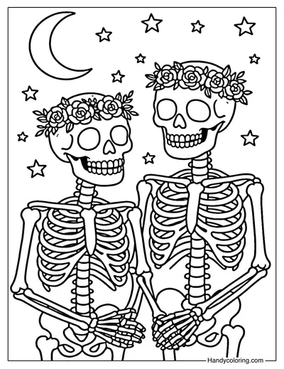 Skeleton Couple Coloring Page