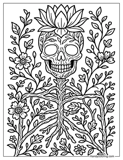 Skeleton Nature Fusion Coloring Page