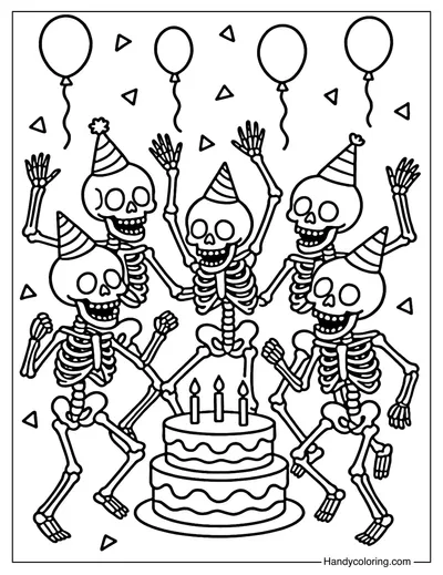 Skeleton Party Coloring Page