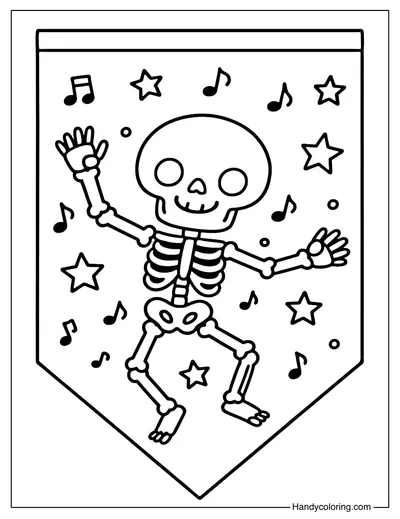 Skeleton Party Rectangle Flag Coloring Page