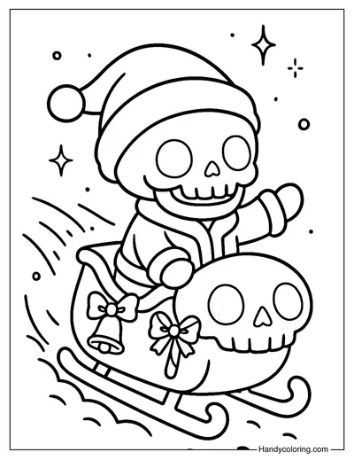 Skeleton Santa Sleigh Coloring Page