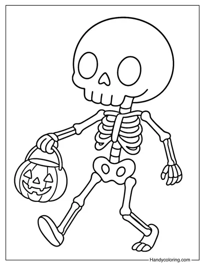 Skeleton Trick or Treater Coloring Page