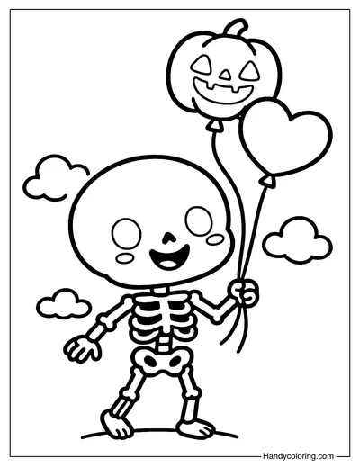 Skeleton with Balloon Coloring Page