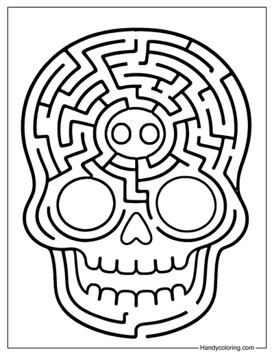 Skull Halloween Maze Coloring Page
