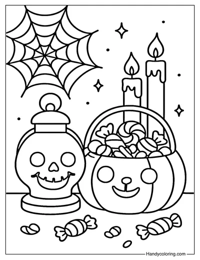 Skull Lantern Trick or Treat Coloring Page