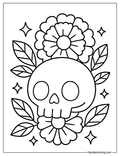 Skull with Flowers Coloring Page