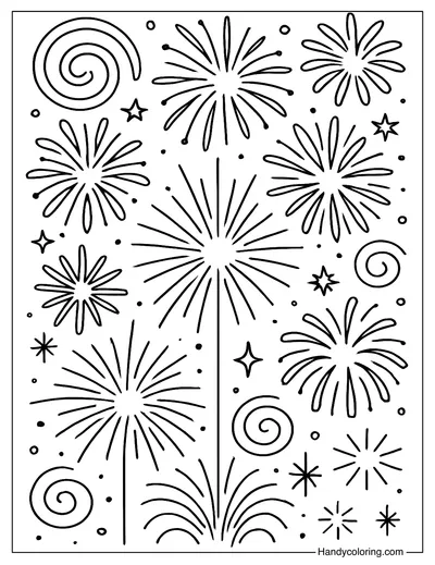 Sky Full of Fireworks Patterns Coloring Page