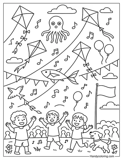 Sky Full of Kites Coloring Page