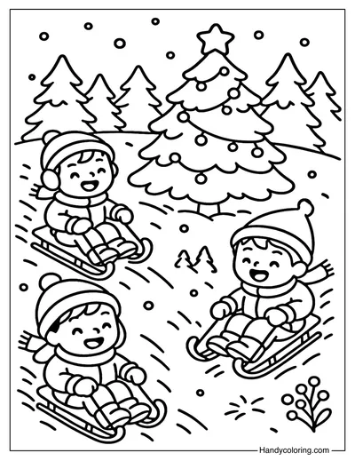 Sledding Fun Coloring Page