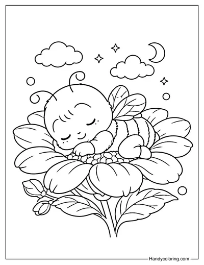 Sleeping Baby Bee Coloring Page