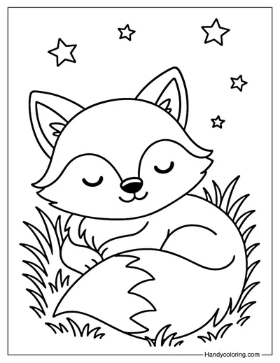 Sleeping Cartoon Fox Coloring Page