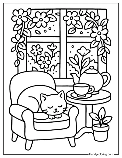 Sleeping Cat Nook Coloring Page
