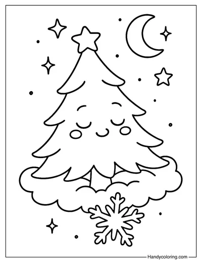 Sleeping Christmas Tree Coloring Page