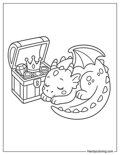Sleeping Dragon Curled Around Treasure