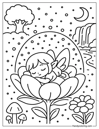 Sleeping Fairy Coloring Page