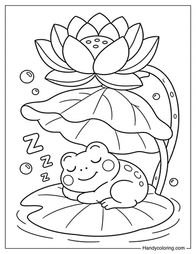 Sleeping Frog Under Lotus Flower