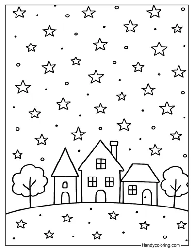 Sleeping Town and Stars Coloring Sheet