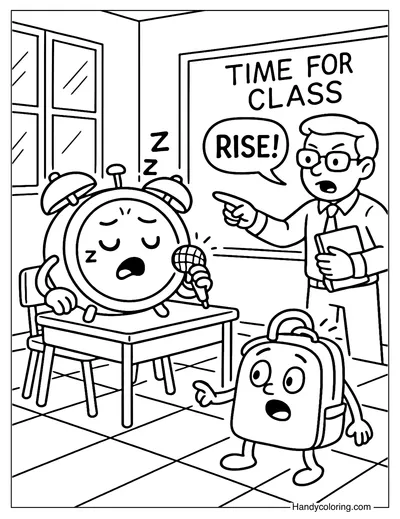 Sleepy Alarm Clock Coloring Page