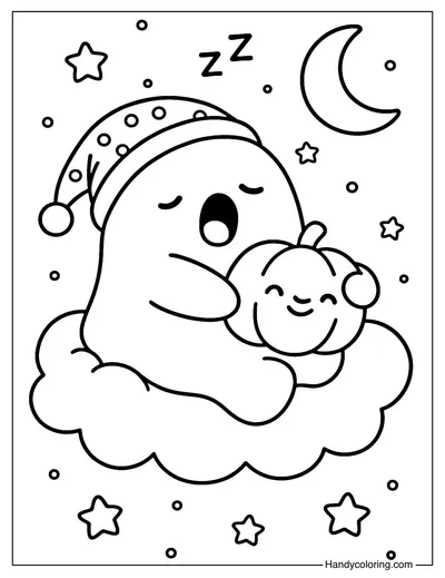 Sleepy Ghost Coloring Page