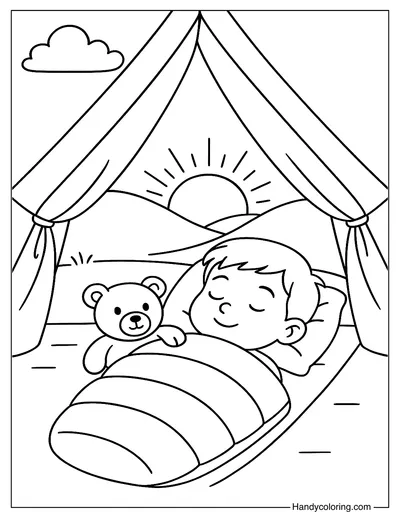 Sleepy in the Tent Coloring Page