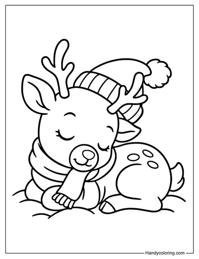 Sleepy Reindeer Coloring Page